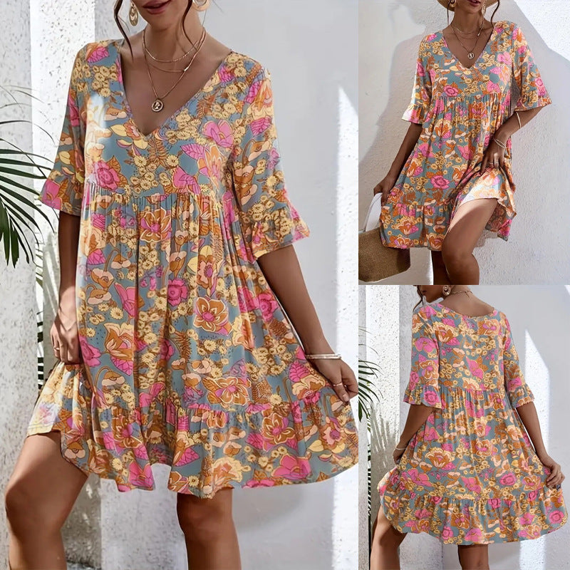 Women's casual dress with floral pattern and voluminous cut Drune