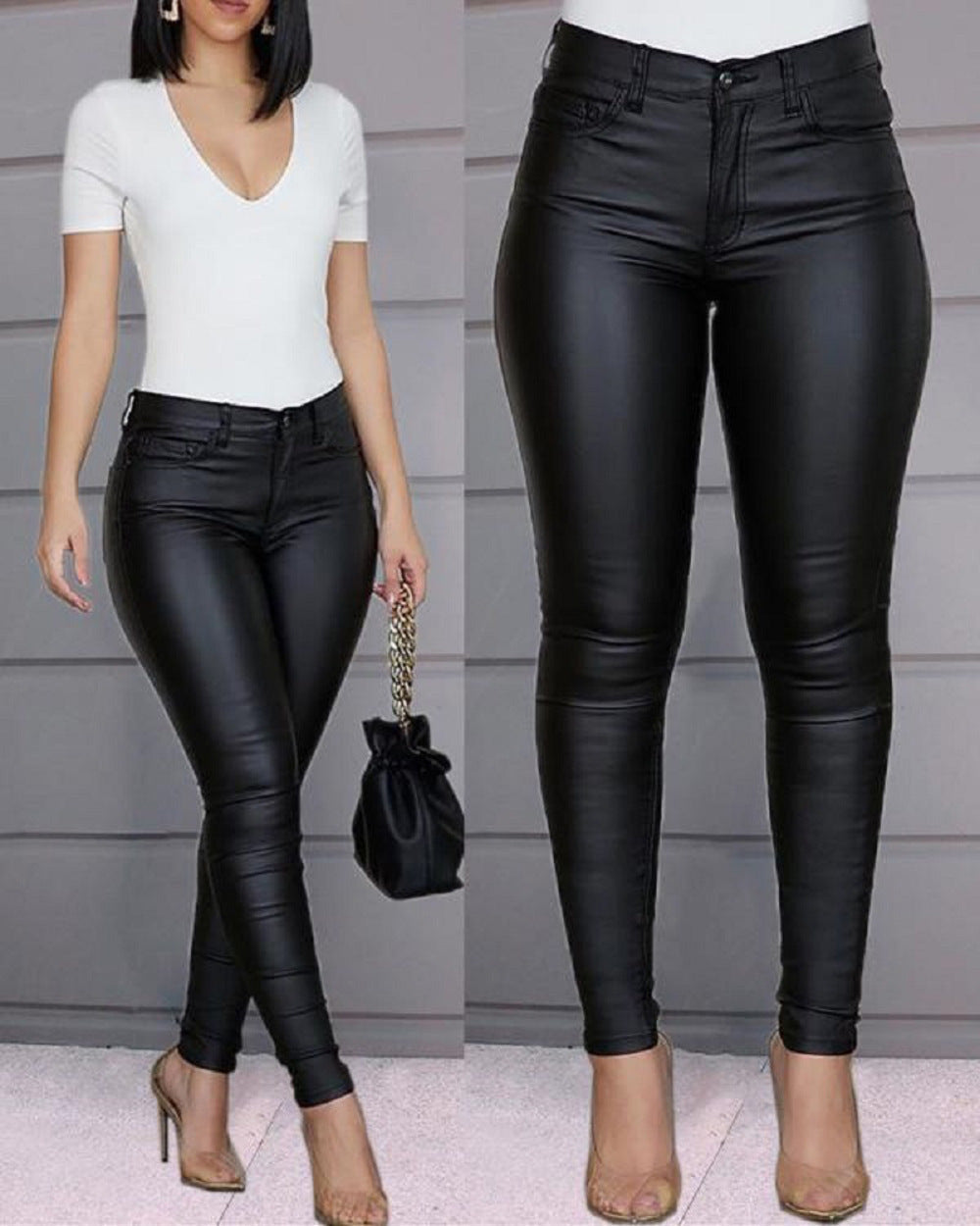 Valenzora | Leather-like, figure-hugging leggings with a high waist