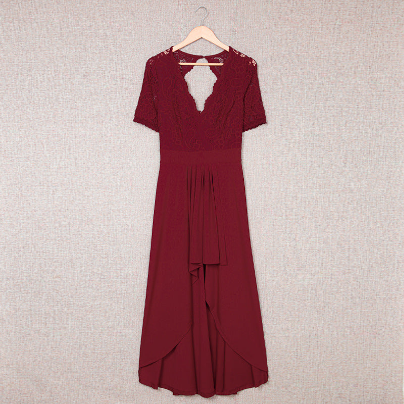 Elegantes Damen-Abendkleid mit tiefem V-Ausschnitt und gerafftem Saum, Größe S
