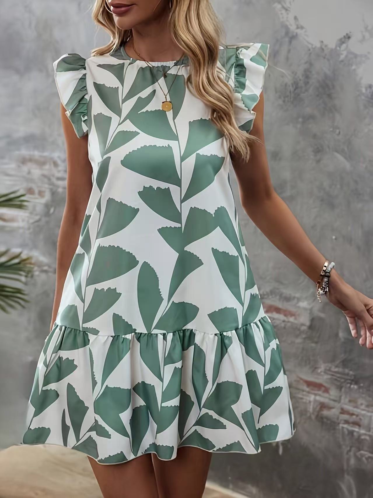 Damen-Sommerkleid mit Rüschen und Blumenmuster, Größe