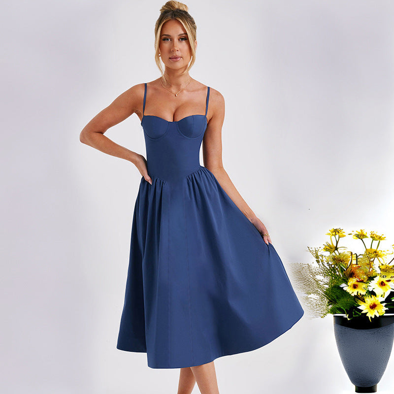 Women's midi dress with elegant bustier top and flowing skirt, size Valenzora