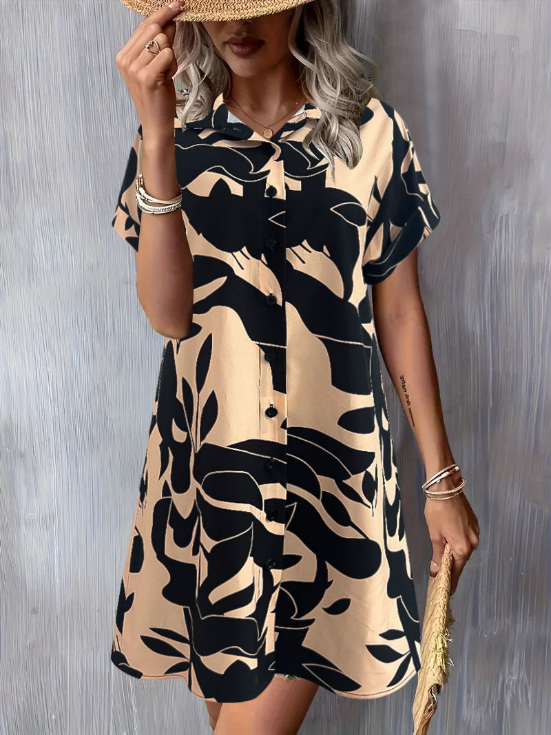 Women's shirt dress with button placket and floral pattern Drune