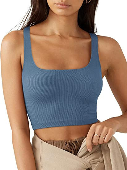 Women's crop top with ribbed fabric and wide straps, size