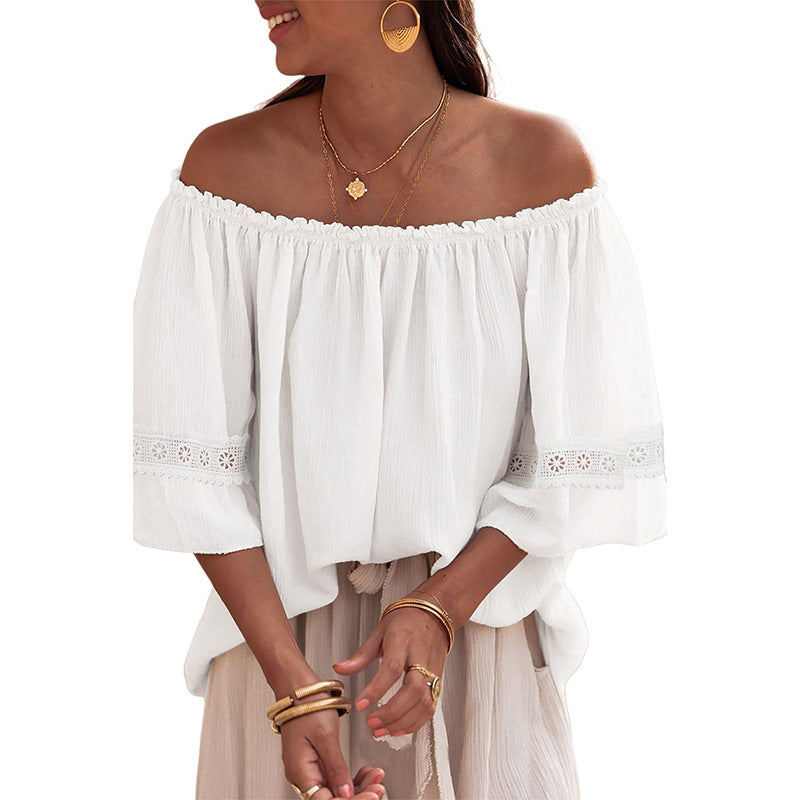 Women's off-shoulder blouse with embroidered details, size