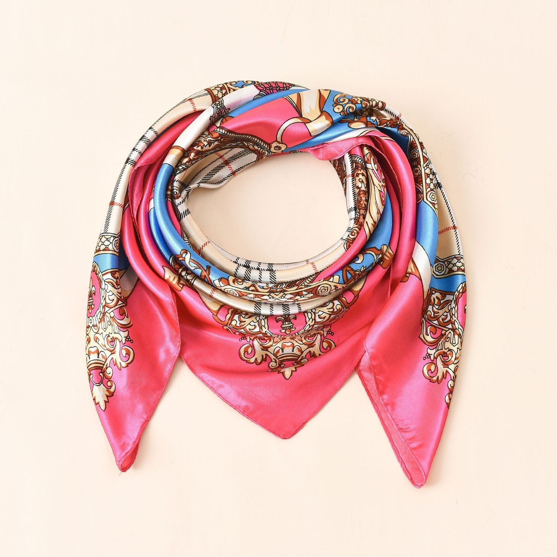 Women's silk scarf with an artistic baroque pattern and luxurious sheen, size S