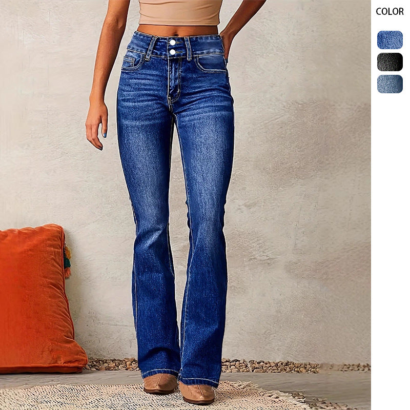 Women's bootcut jeans with a high waist and fashionable details, size [size missing]