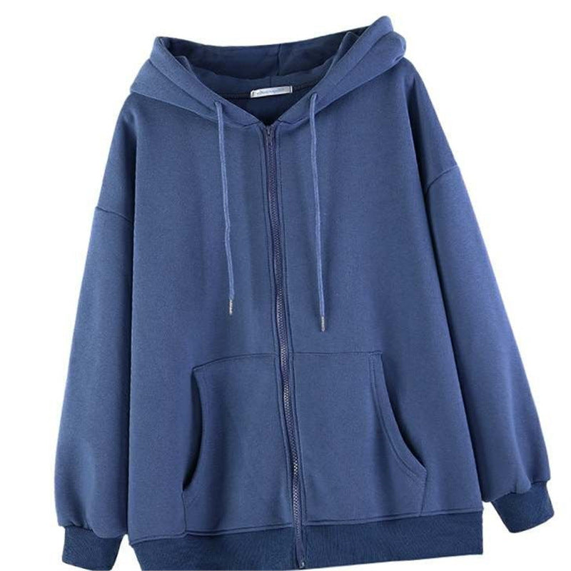 Valenzora Zip-up Oversized Solid Pocket Hooded Long Sleeve Loose Baseball Jacket