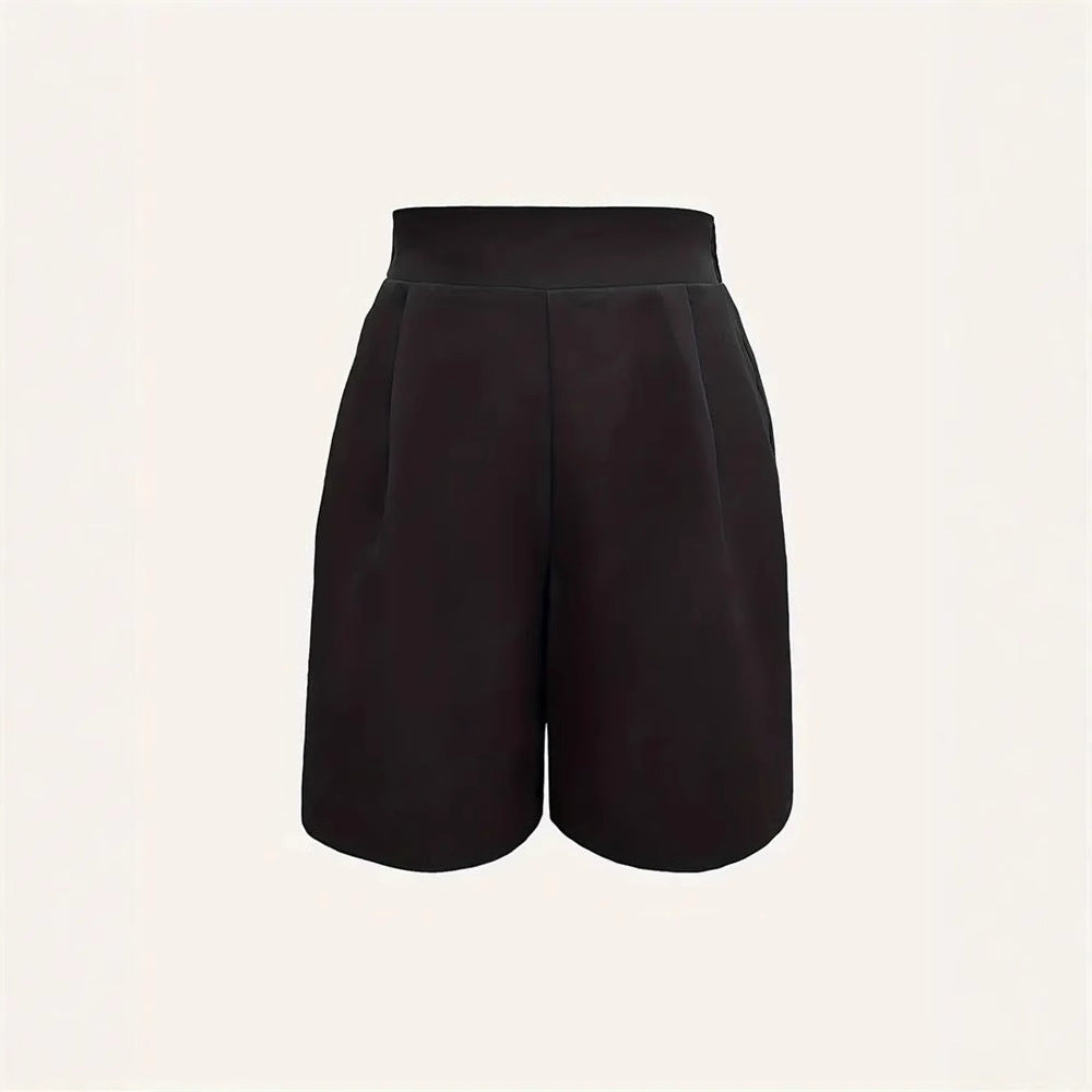 Women's Elegant High-Waisted Shorts with Decorative Pleats, Size