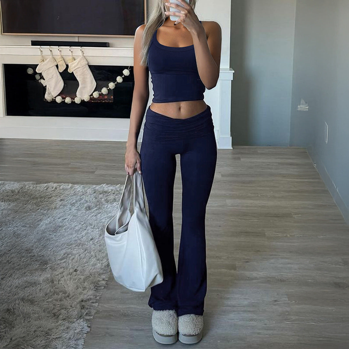 Women's Cropped Top and Flared Trousers Set, Size