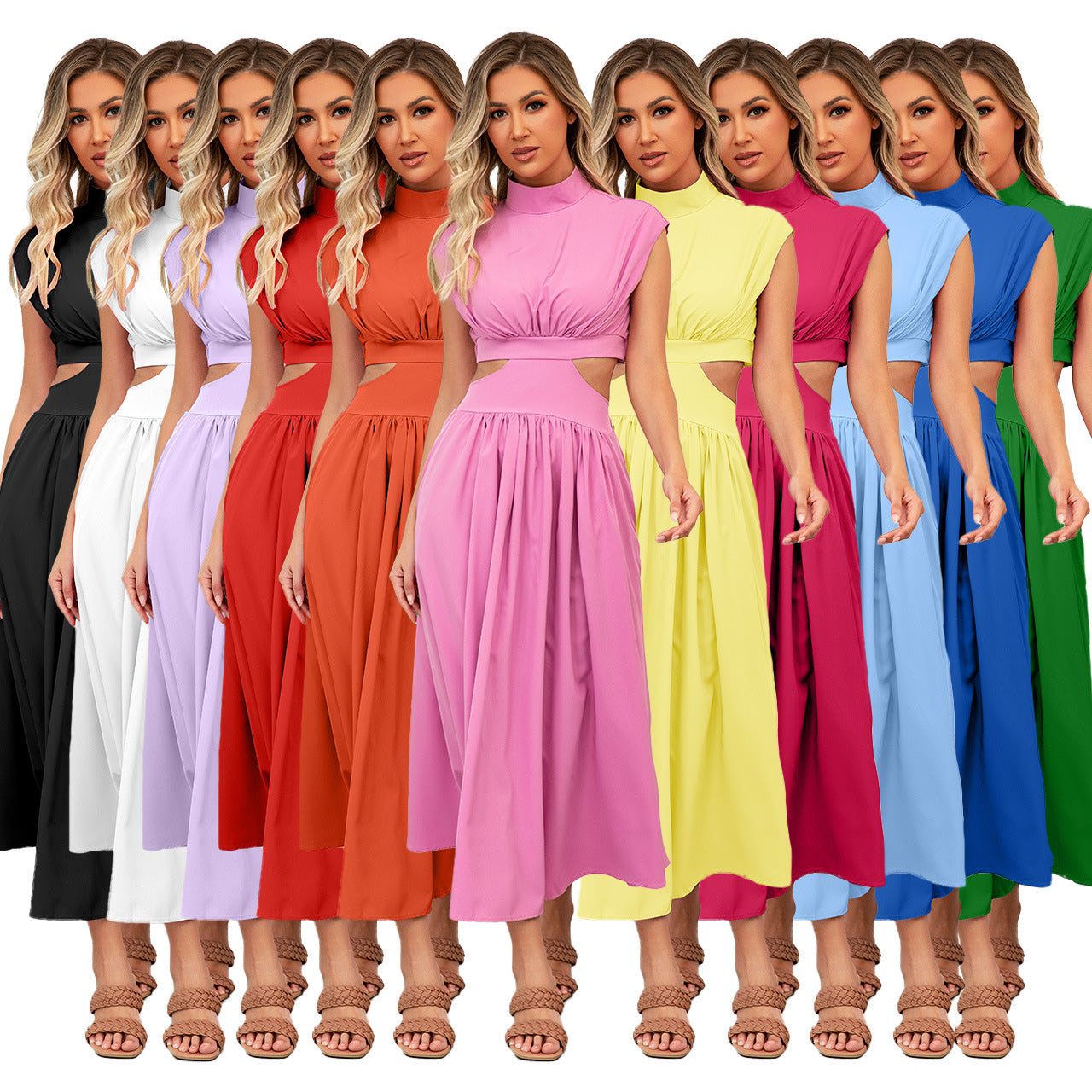 Women's cut-out summer dress with high collar, size