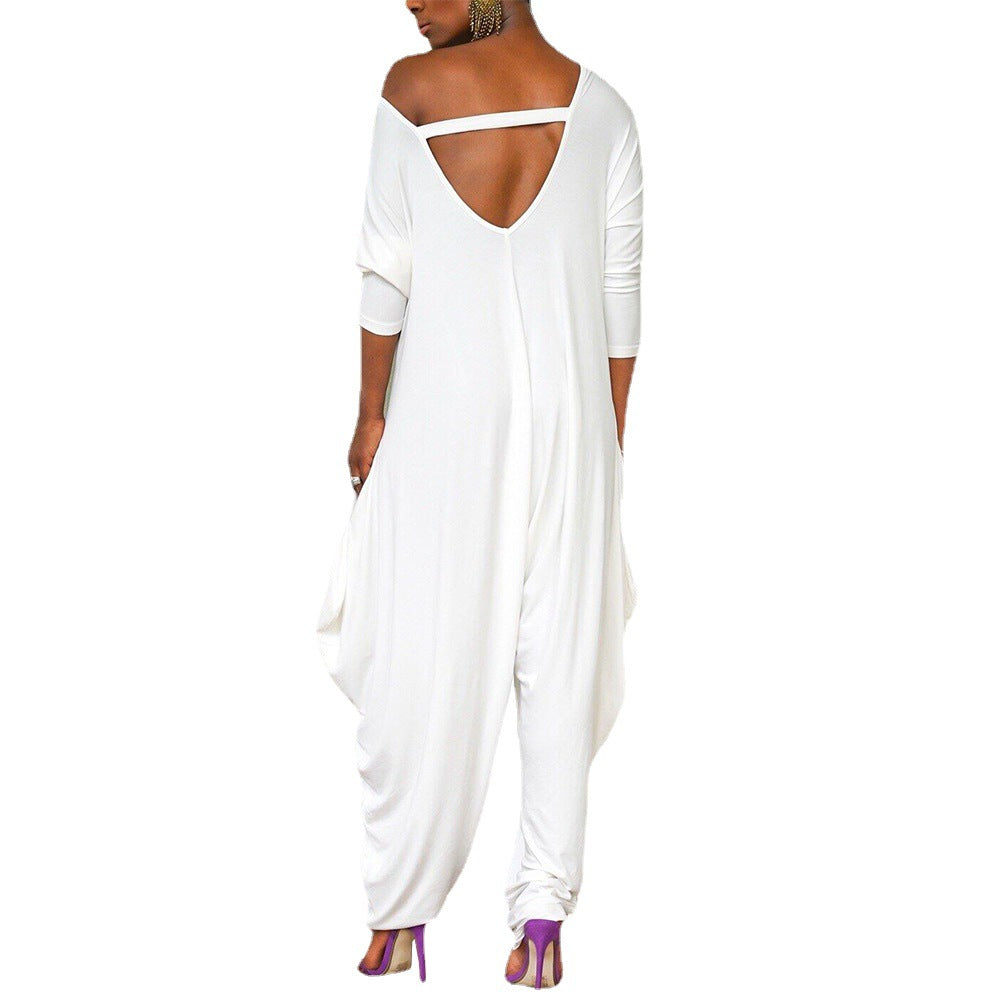 Damen Oversized-Jumpsuit mit tiefem V-Ausschnitt und lockerer Passform, Größe [size]