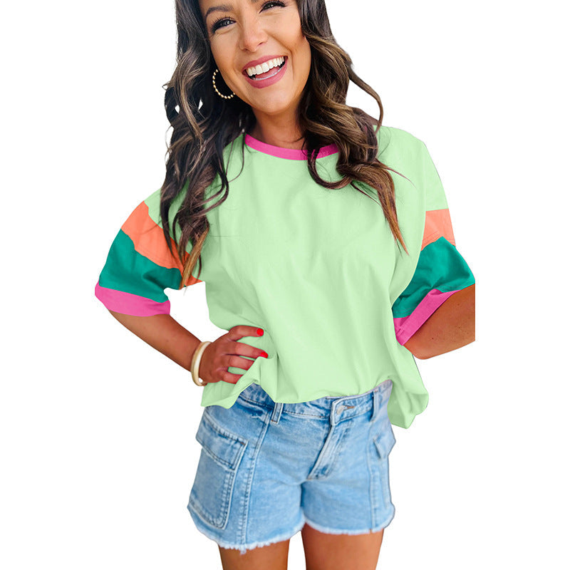 Damen-Freizeit-T-Shirt mit bunten Ärmeln, Größe