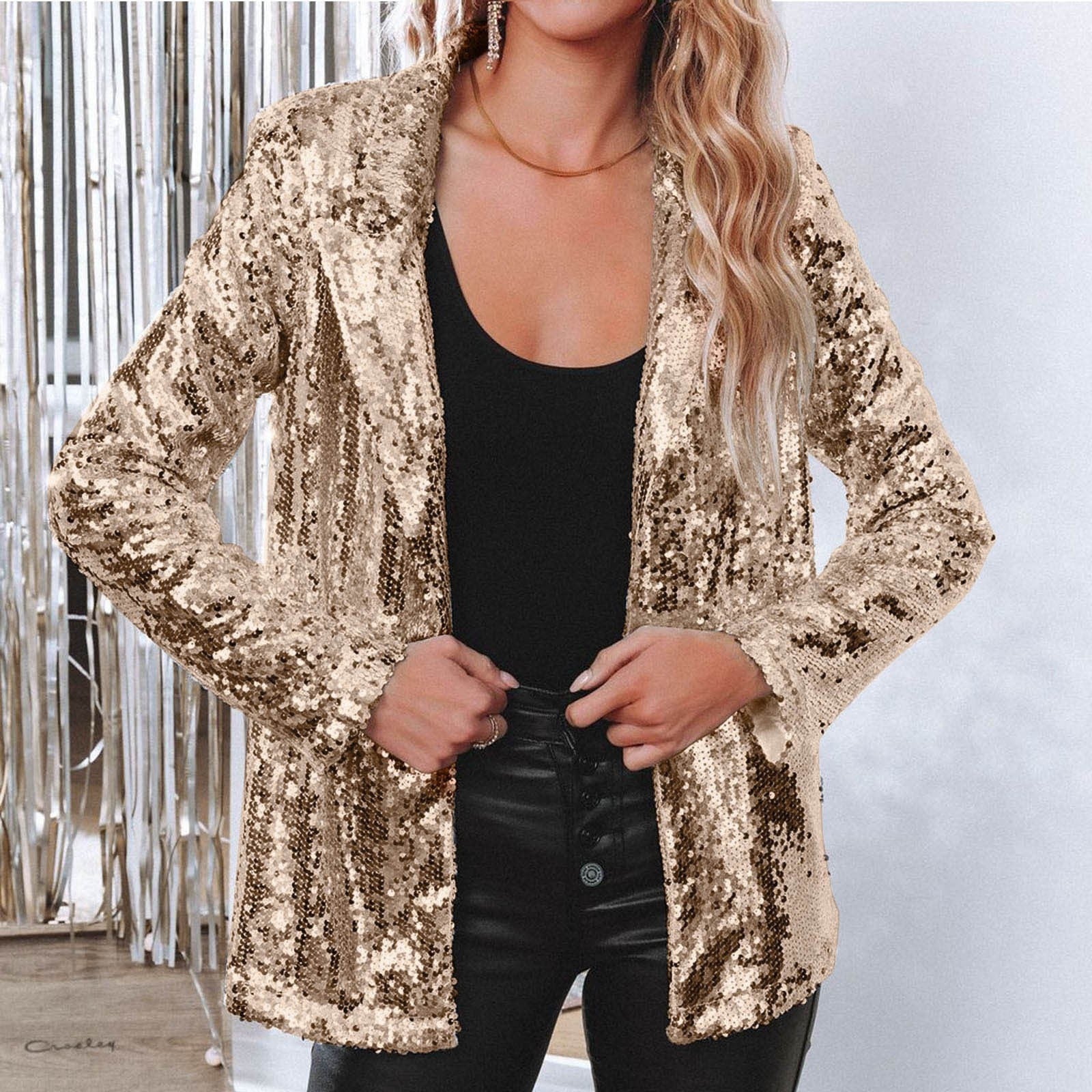 Eleganter Pailletten-Blazer für Damen mit Schimmer-Finish, Größe Valenzora