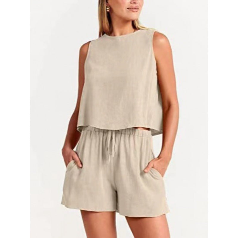 Zweiteiliges Freizeitset für Damen mit leichtem Oberteil und Shorts, Größe