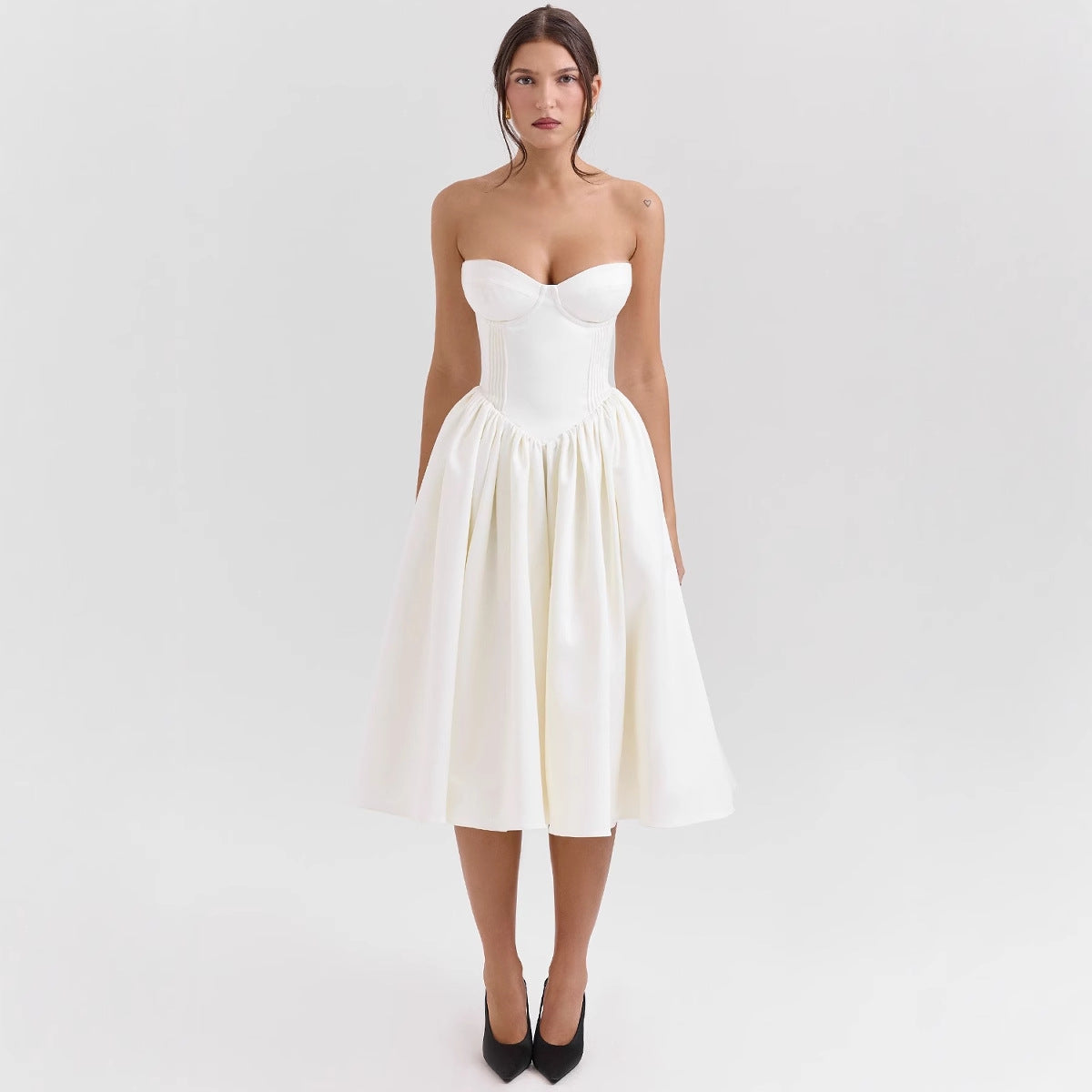 Abendkleid für Damen, trägerloses Design mit voluminösem Rock, Größe
