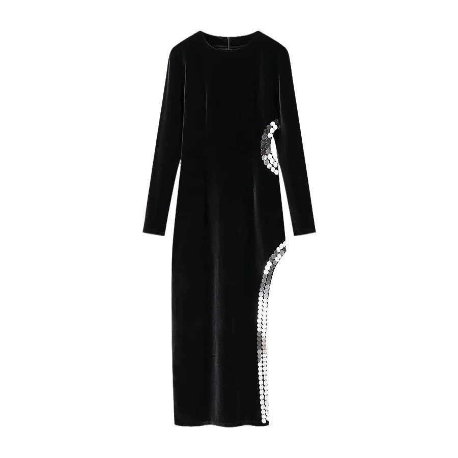 Women's evening dress with an asymmetrical cut and sparkling accents, size Valenzora