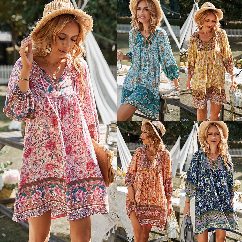 Damen Freizeitkleid mit floralem Design und lockerer Passform Drune