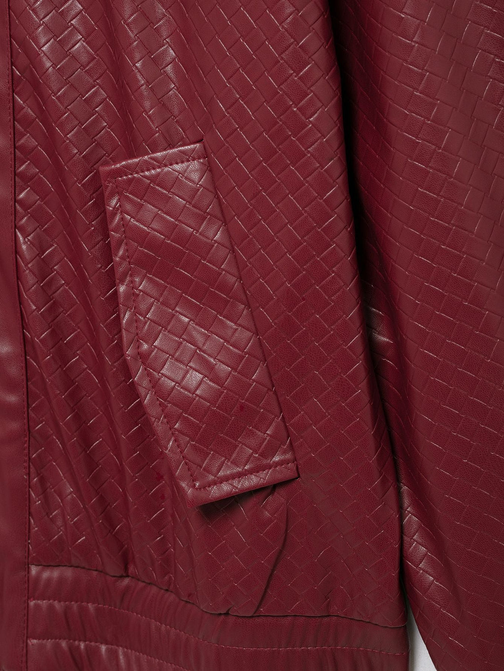 Valenzora | Woven Faux Leather Bomber Jacket