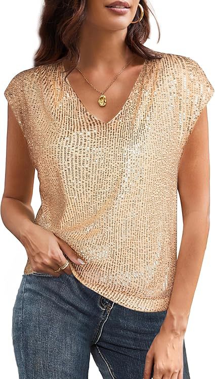 Glitzerndes Damen-Oberteil mit V-Ausschnitt und lockerem Schnitt, Größe [size missing]
