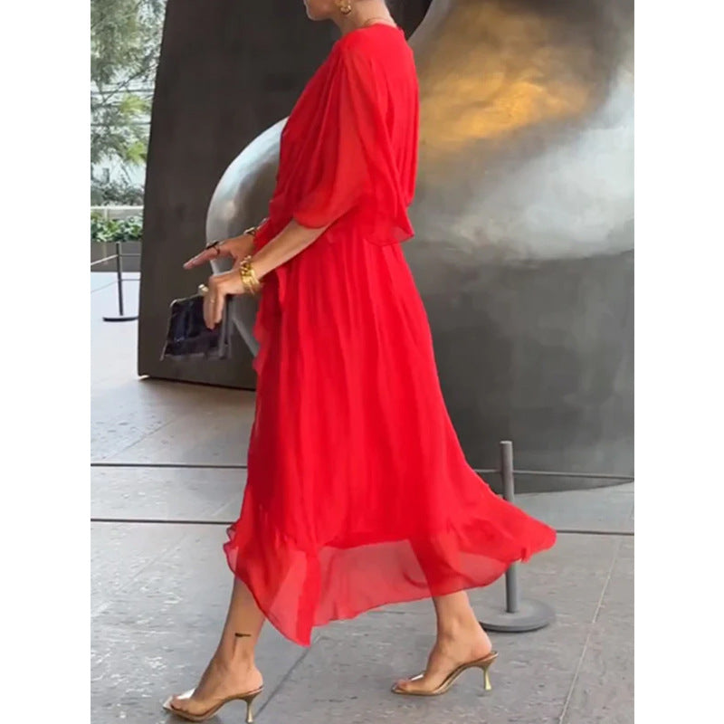 Valenzora | Lace-up Batwing Sleeve Irregular Dress