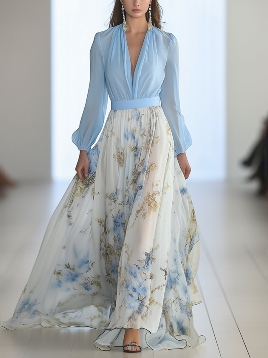 Valenzora | Maxikleid mit schillerndem Blumendruck