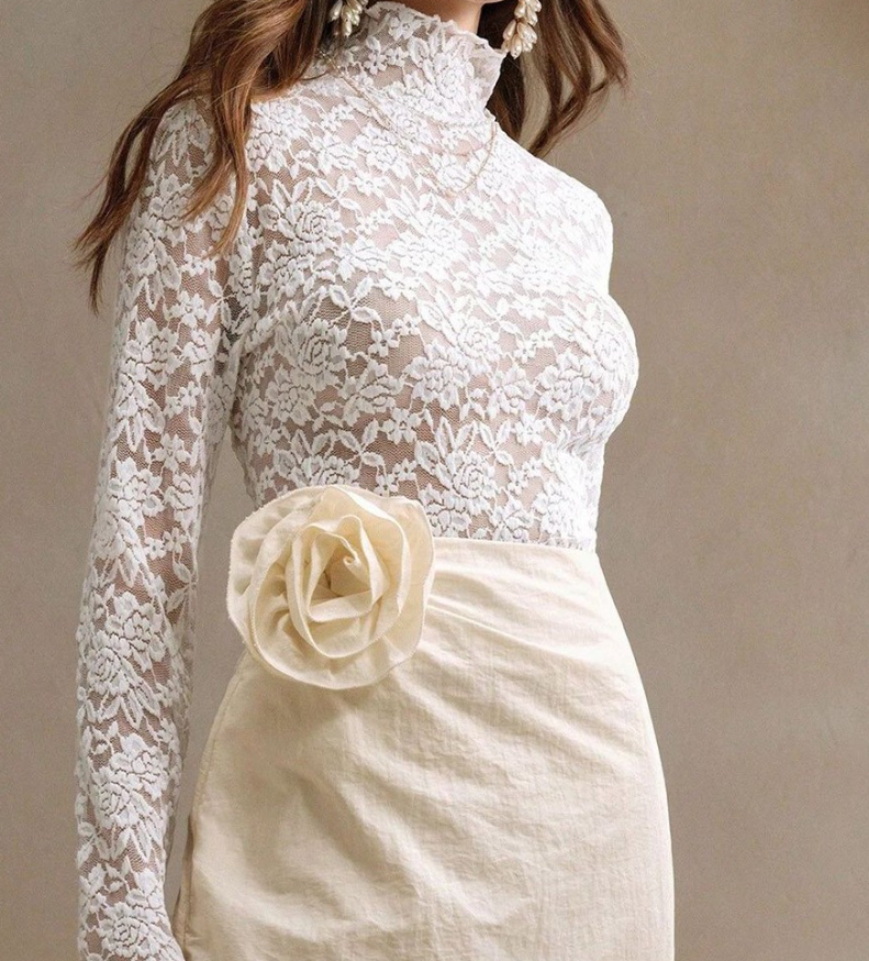 Valenzora | Lace Long Sleeve Stretchy Turtleneck T-Shirt