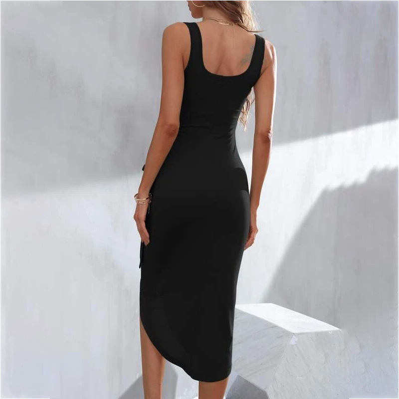 Valenzora | Elegant midi dress with asymmetrical tie belt