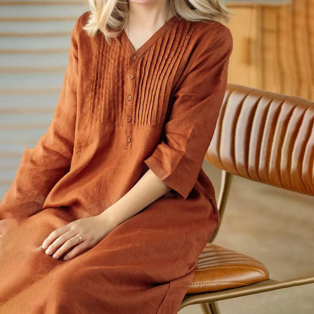 Valenzora | Oranges Leinenkleid