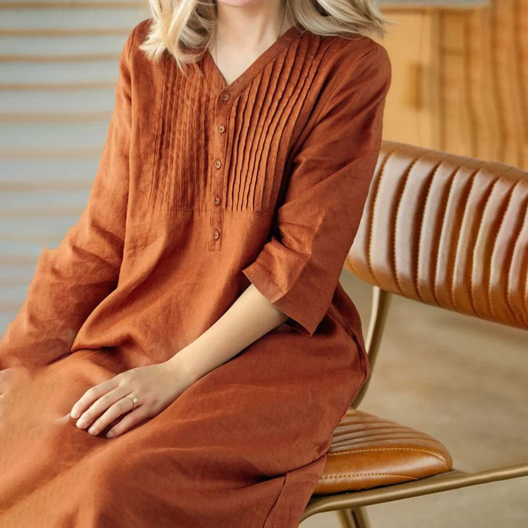 Valenzora | Oranges Leinenkleid