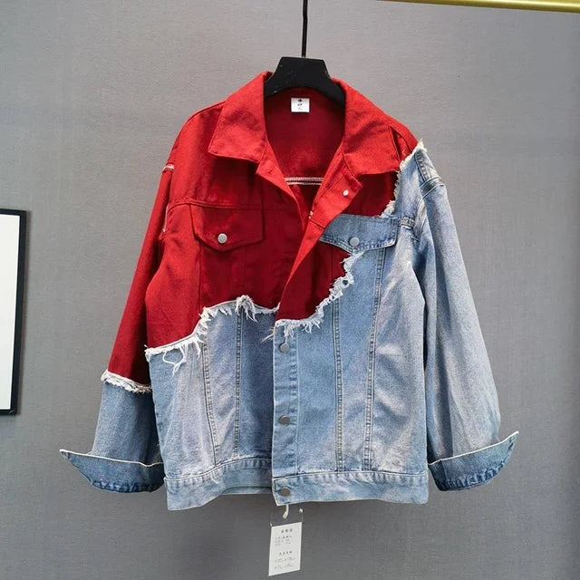 inspired denim patchwork jacket