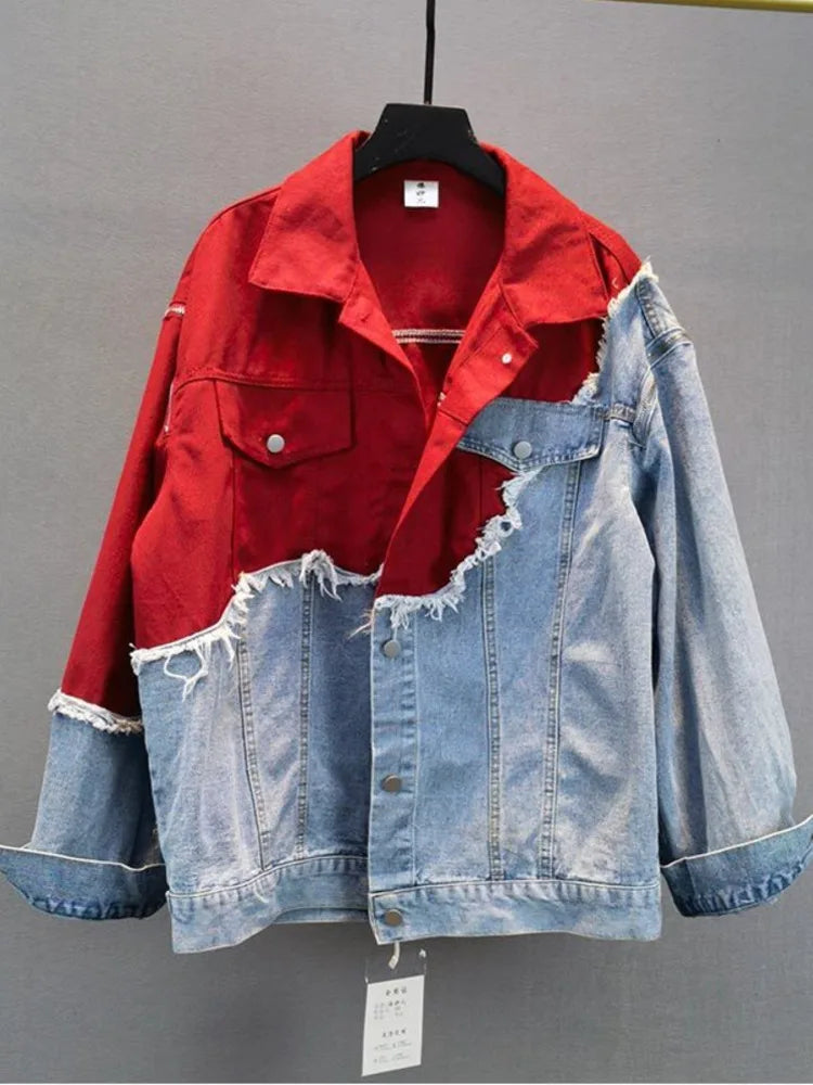 inspired denim patchwork jacket