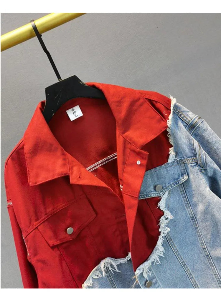 inspired denim patchwork jacket