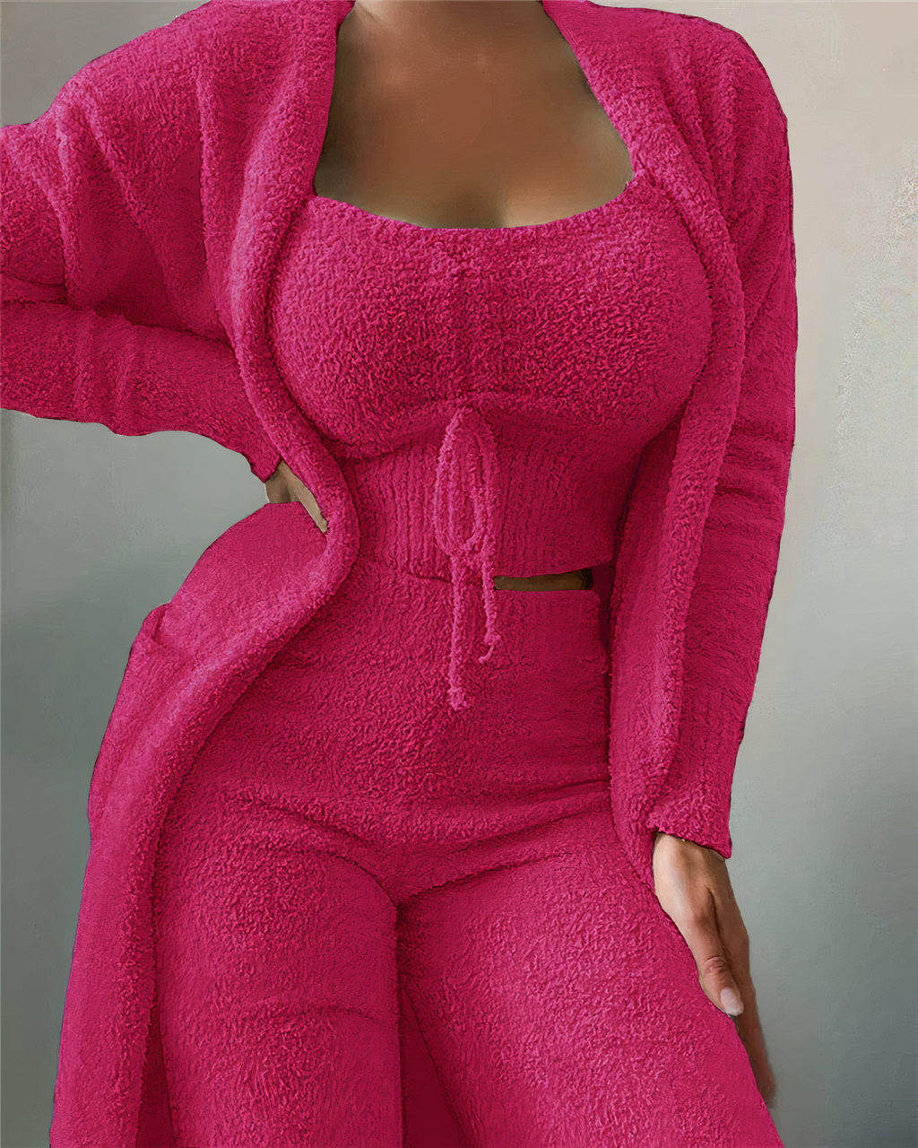 Valenzora | 3-piece fleece lounge set - women's outfit with top and trousers for home