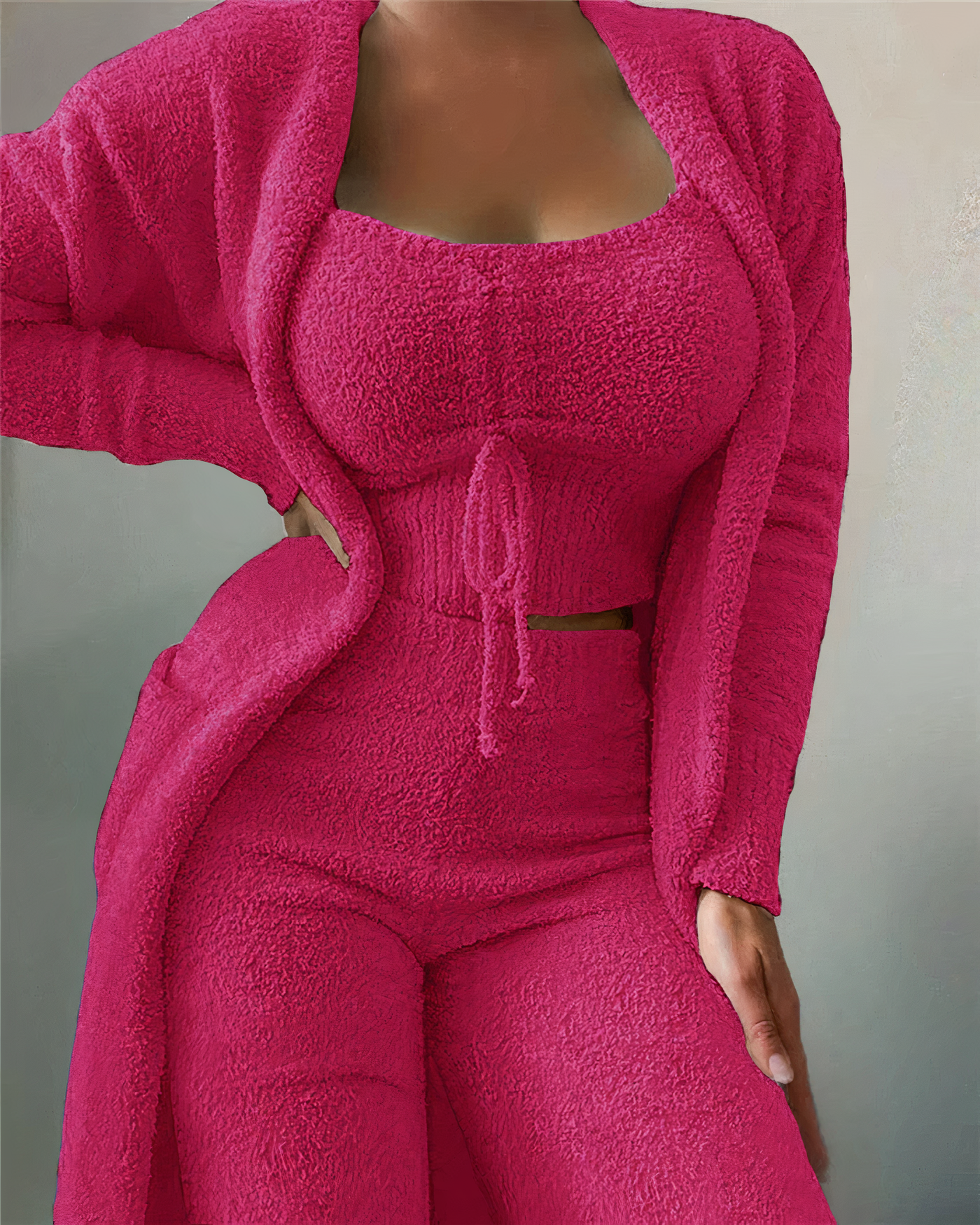 Valenzora | 3-piece fleece lounge set - women's outfit with top and trousers for home