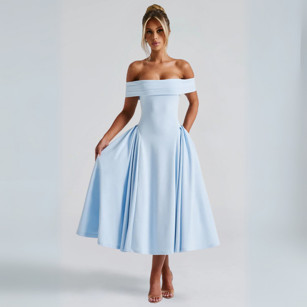 Valenzora | Elegantes blaues Midikleid