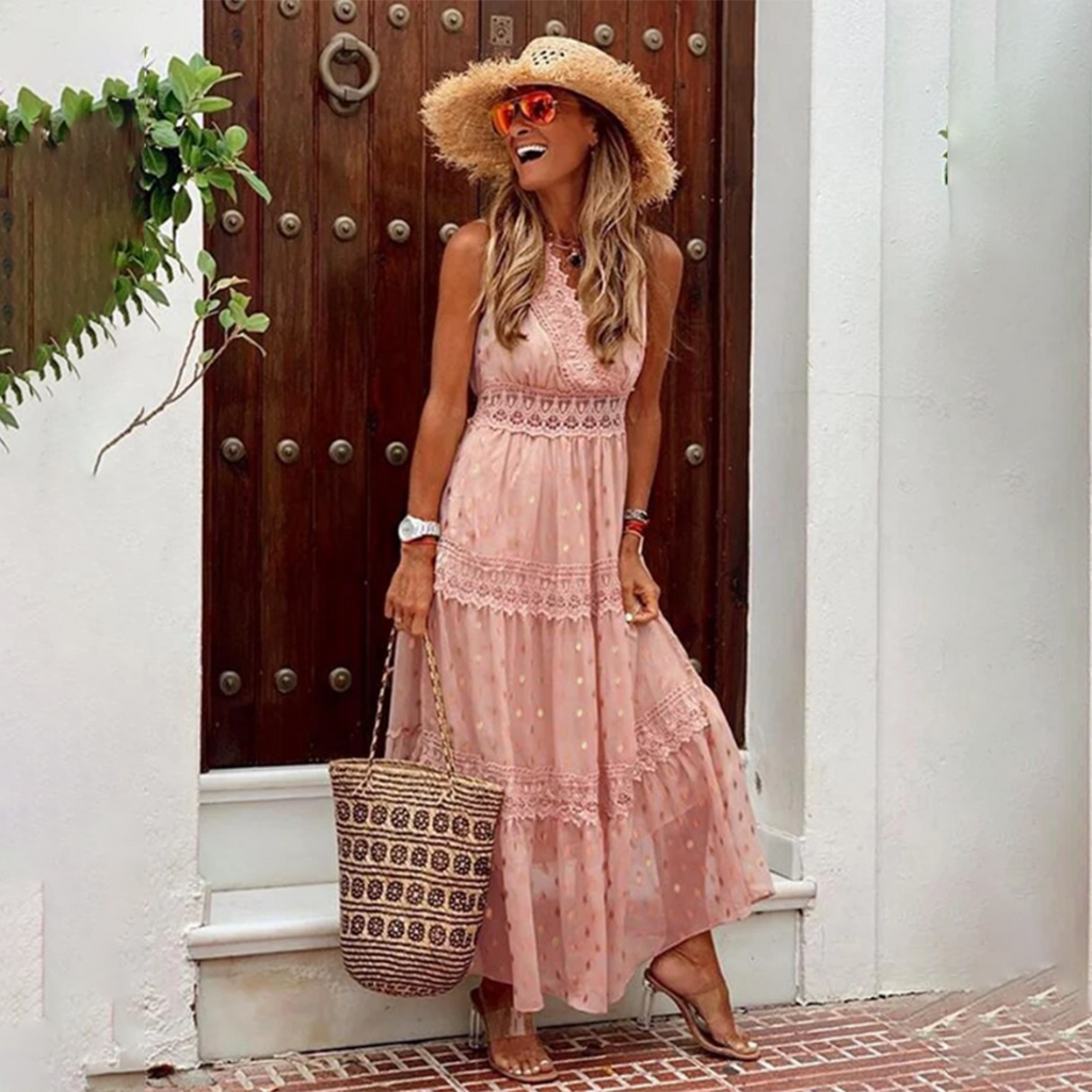 Valenzora - Embroidered sleeveless long dress