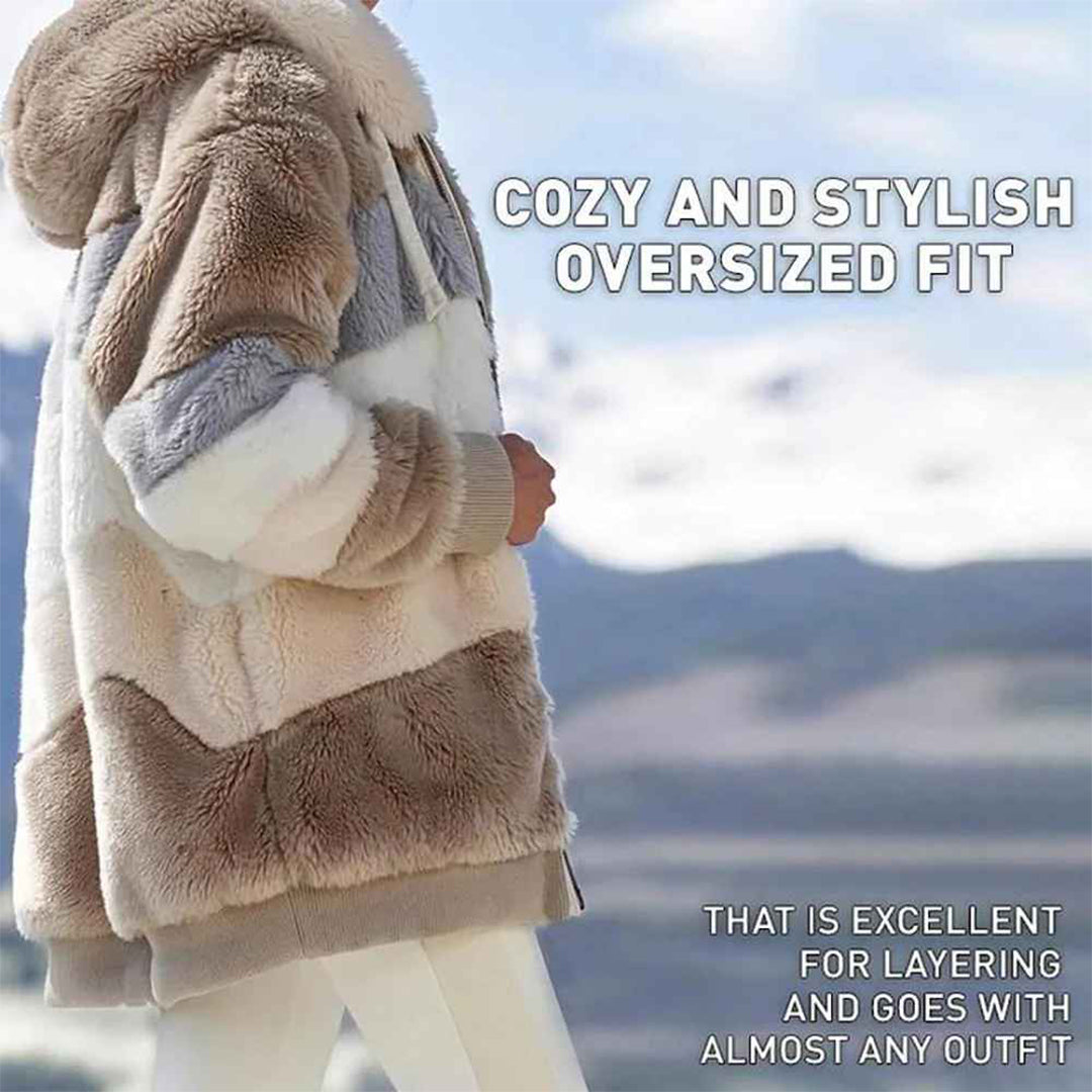 Valenzora | Warm oversized women's jacket with hood, long sleeves, for cold days
