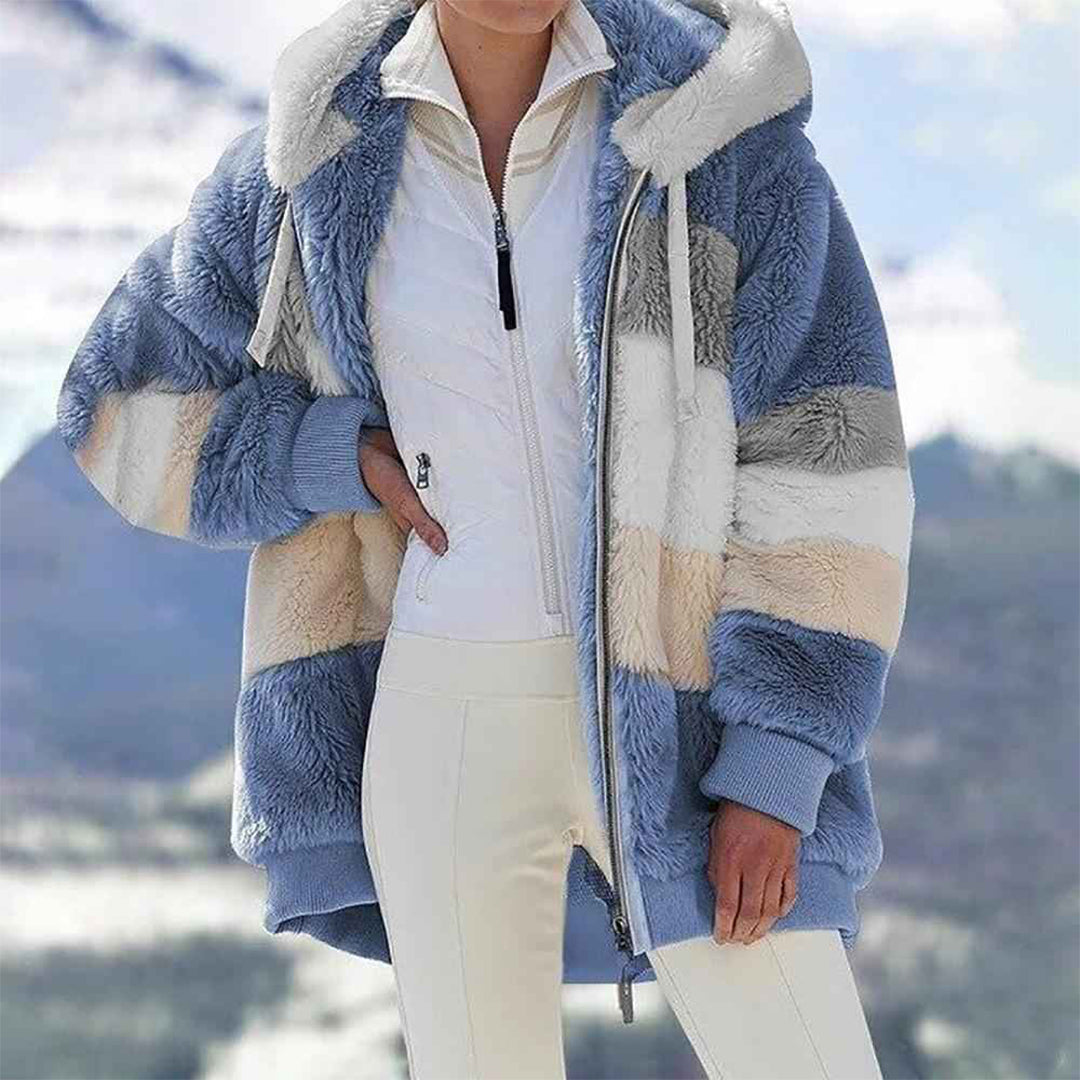 Valenzora | Warm oversized women's jacket with hood, long sleeves, for cold days