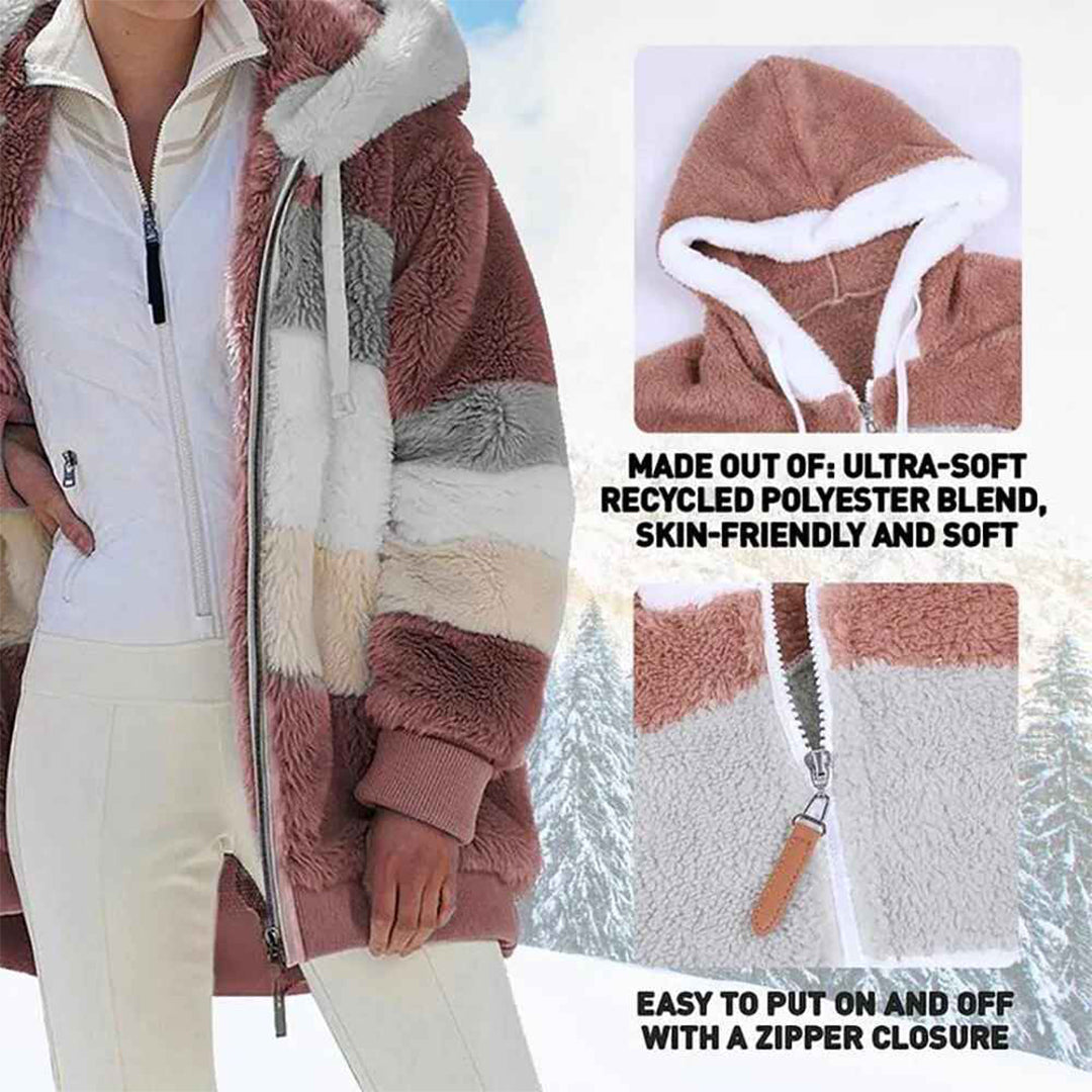 Valenzora | Warm oversized women's jacket with hood, long sleeves, for cold days