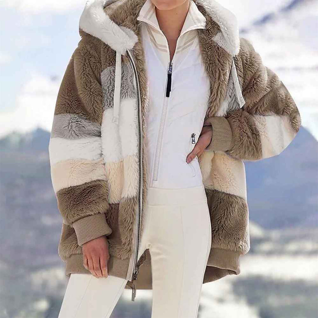 Valenzora | Warm oversized women's jacket with hood, long sleeves, for cold days