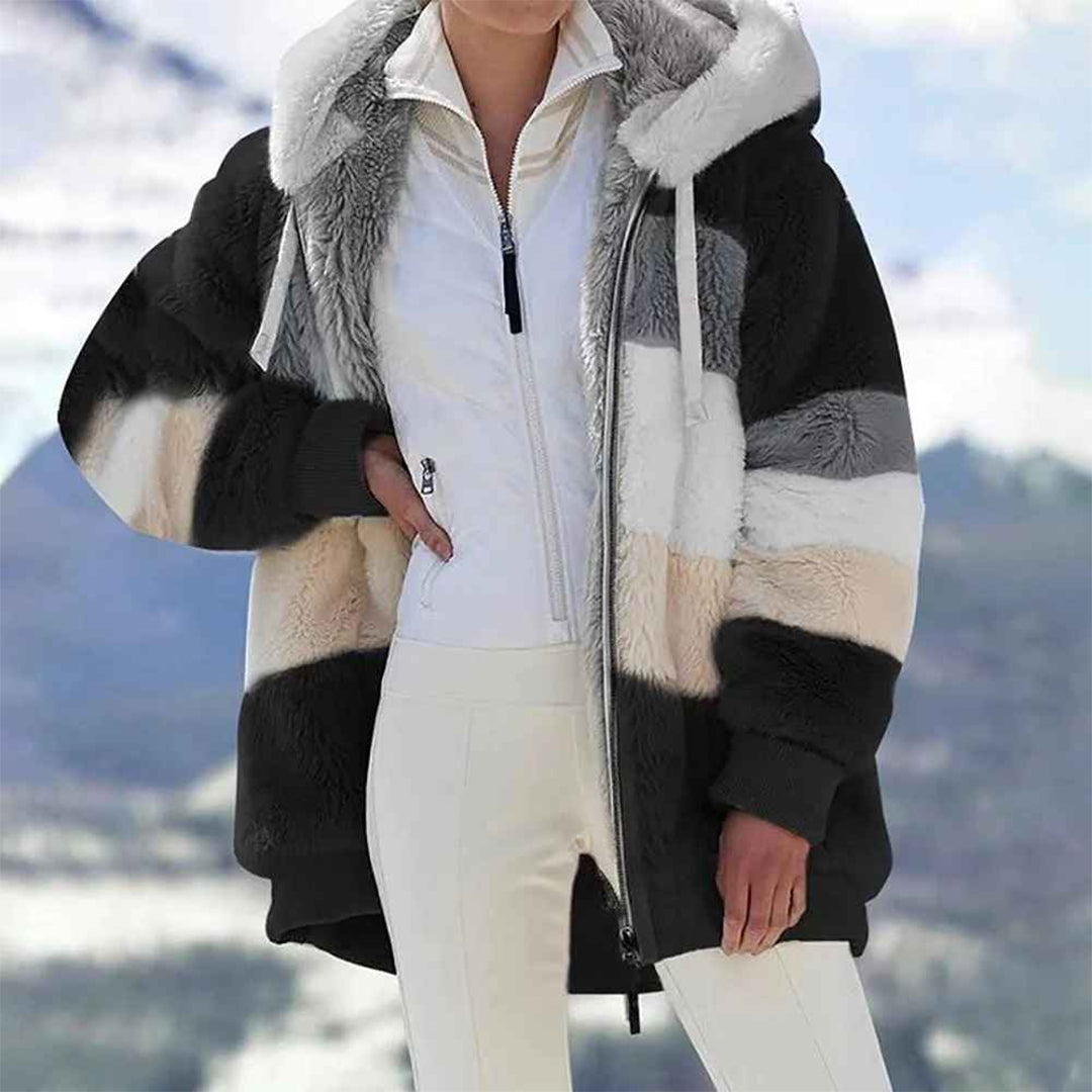 Valenzora | Warm oversized women's jacket with hood, long sleeves, for cold days