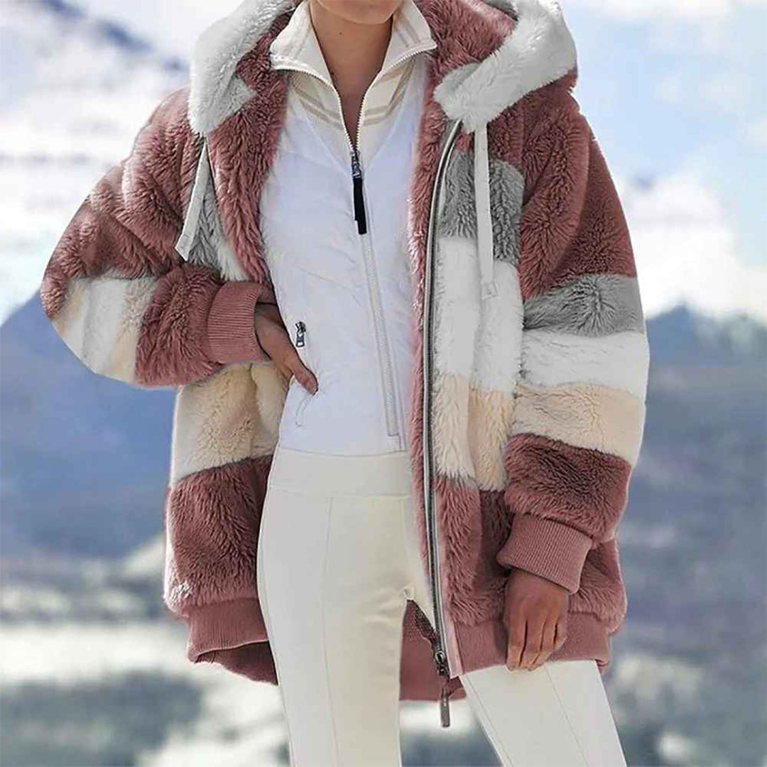 Valenzora | Warm oversized women's jacket with hood, long sleeves, for cold days