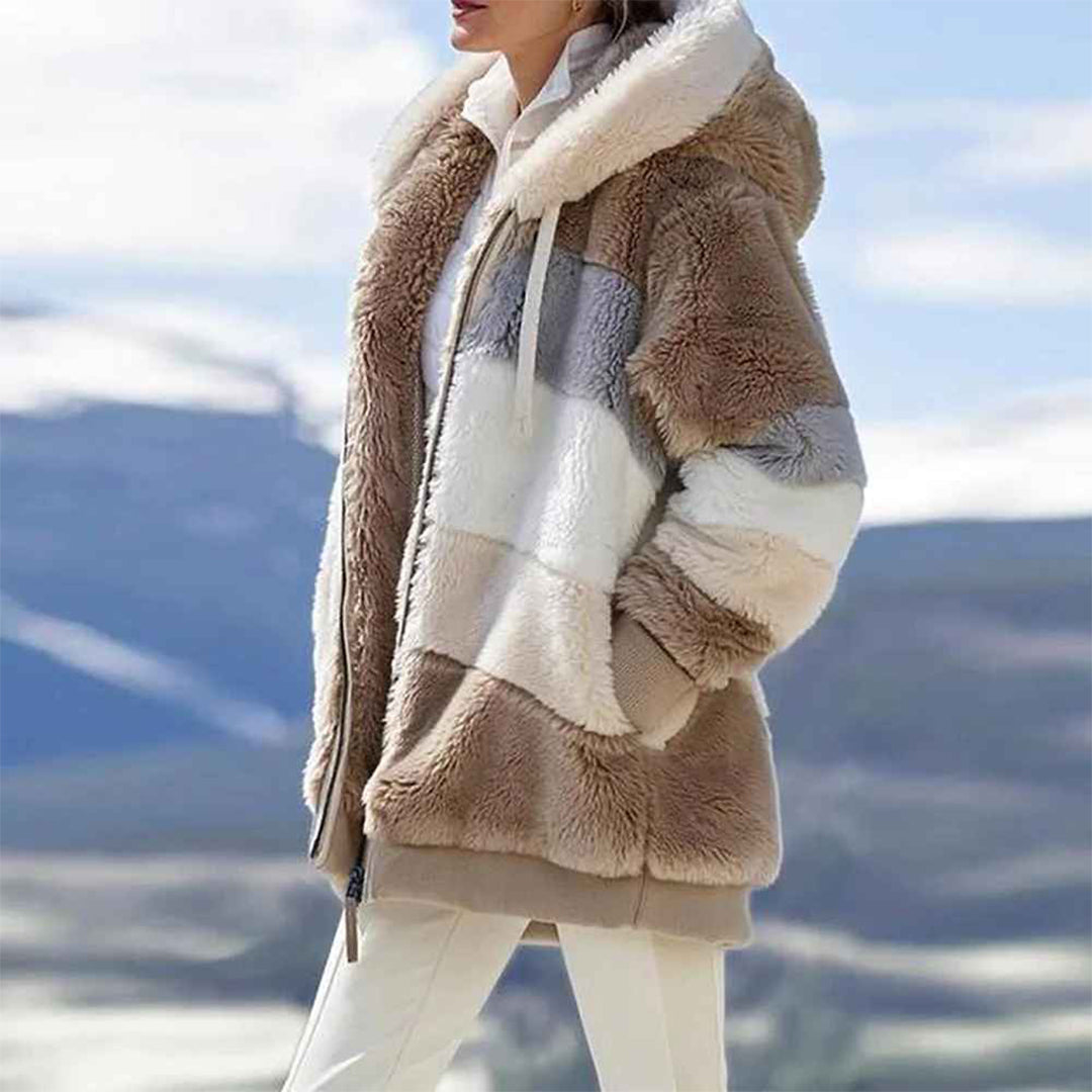 Valenzora | Warm oversized women's jacket with hood, long sleeves, for cold days