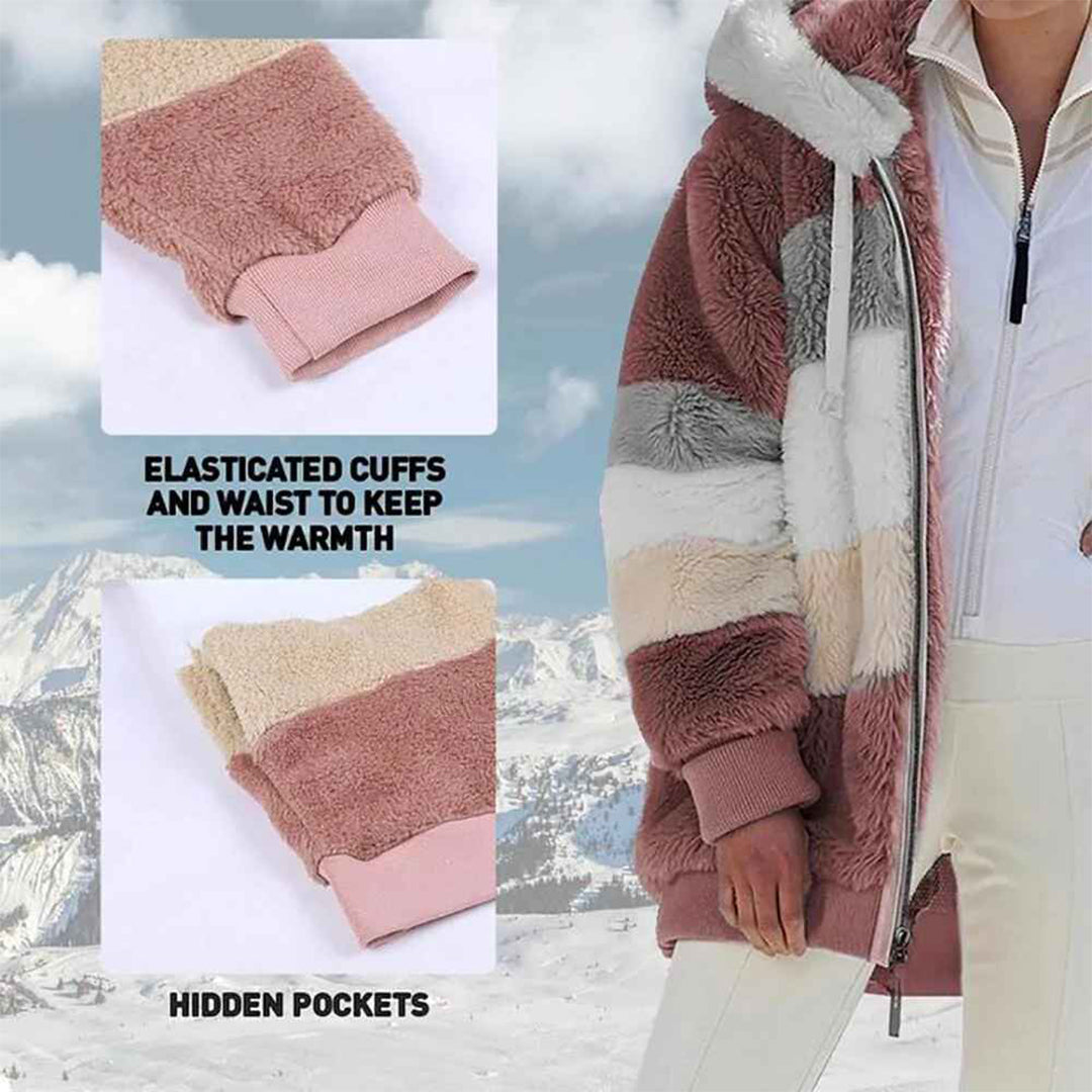 Valenzora | Warm oversized women's jacket with hood, long sleeves, for cold days