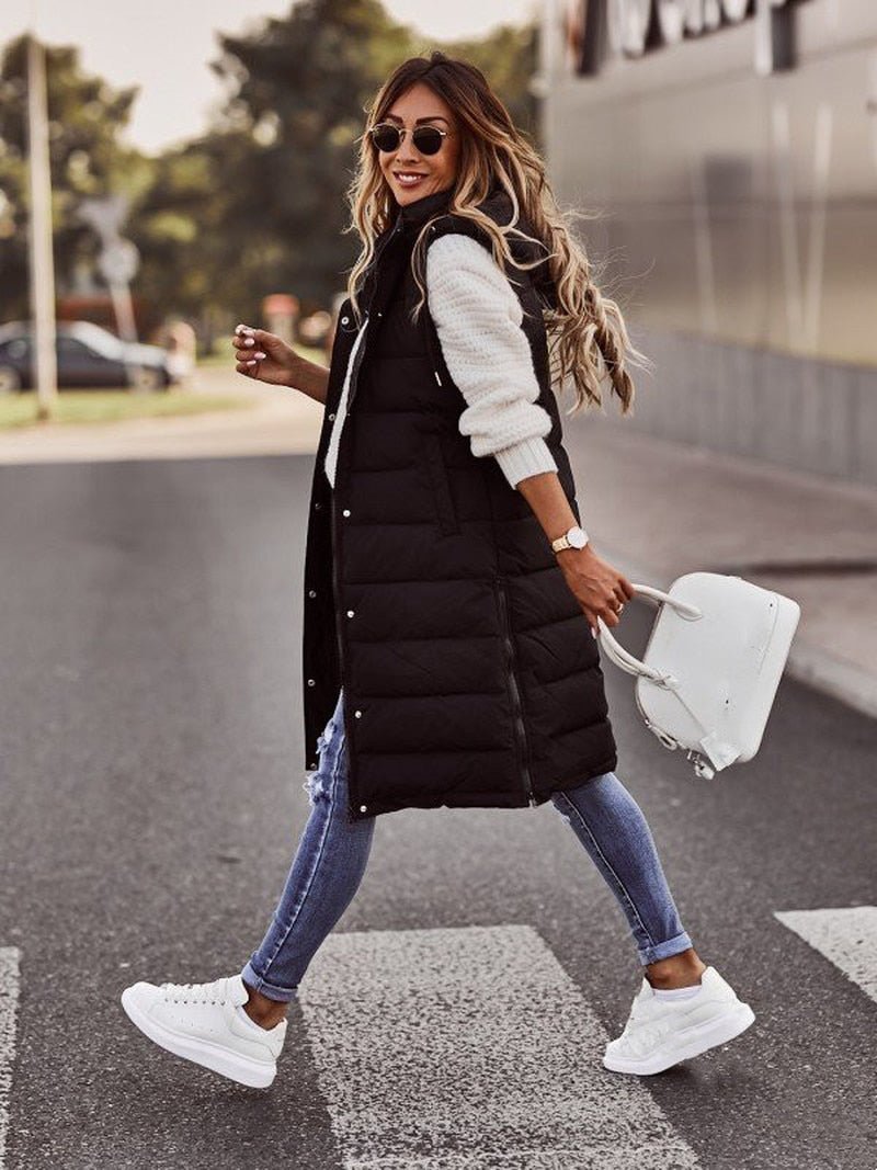 Valenzora - Zip-Up - Hooded - Long Vest - Women's Clothing