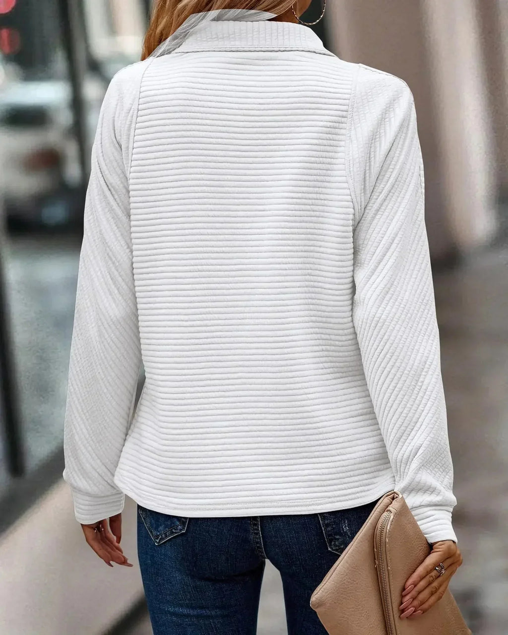 Valenzora | Damen Langarm Half-Zip Pullover mit lockerem Schnitt