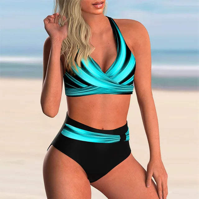 Valenzora | Push-up Neckholder-Bikini-Set mit hoher Taille für Damen