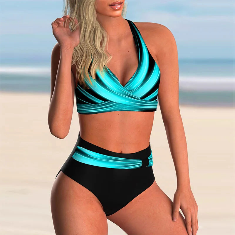 Valenzora - High-waisted push-up halter bikini set for women
