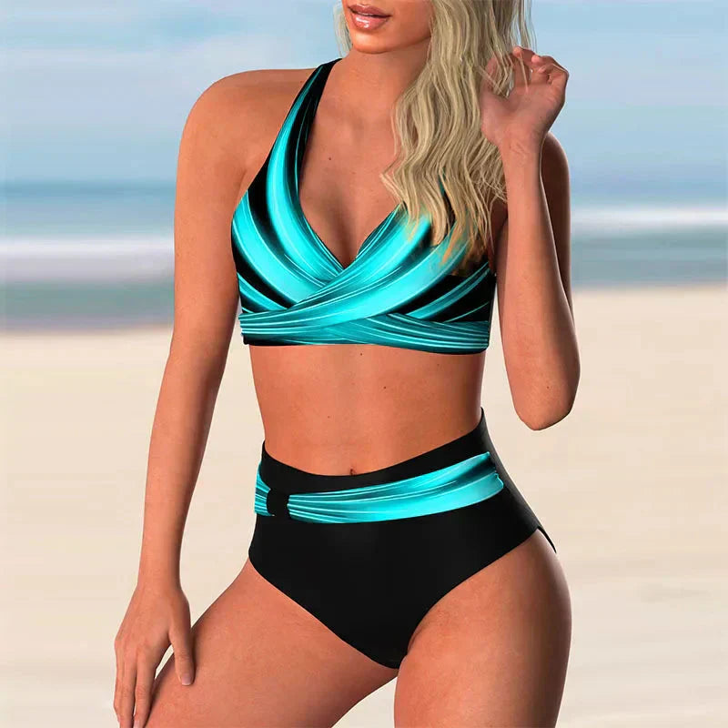 Valenzora | Push-up Neckholder-Bikini-Set mit hoher Taille für Damen
