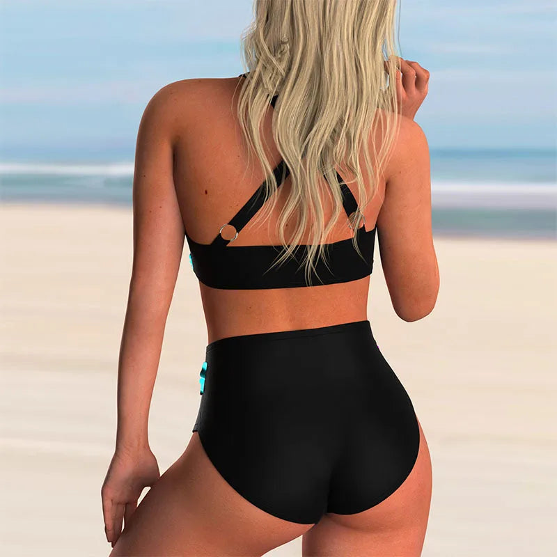 Valenzora | Push-up Neckholder-Bikini-Set mit hoher Taille für Damen